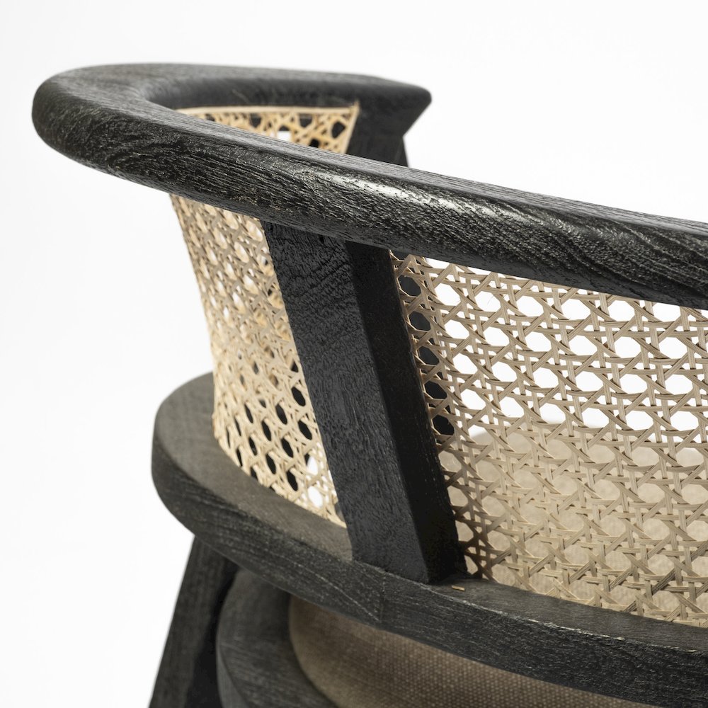 Black Wooden Frame Linen Wrap Seat Dining Chair. Picture 2