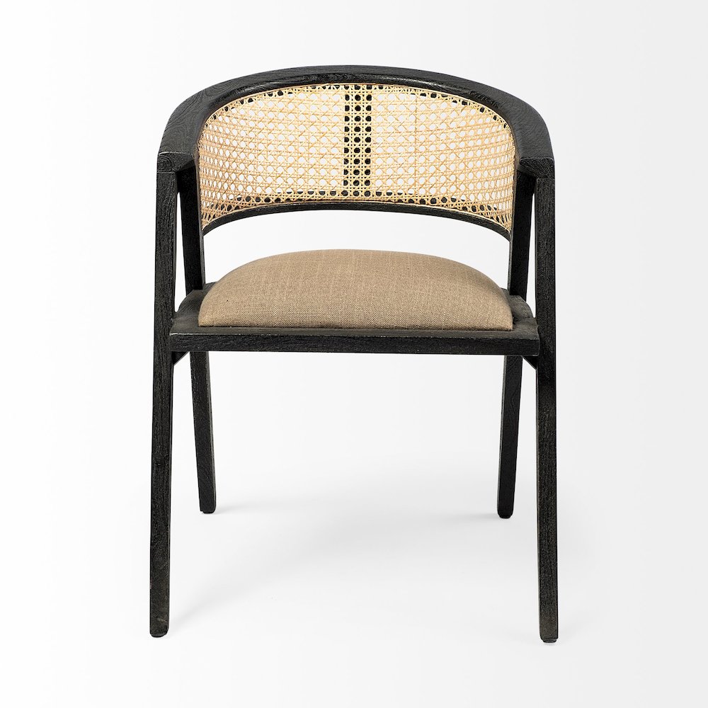 Black Wooden Frame Linen Wrap Seat Dining Chair. Picture 5