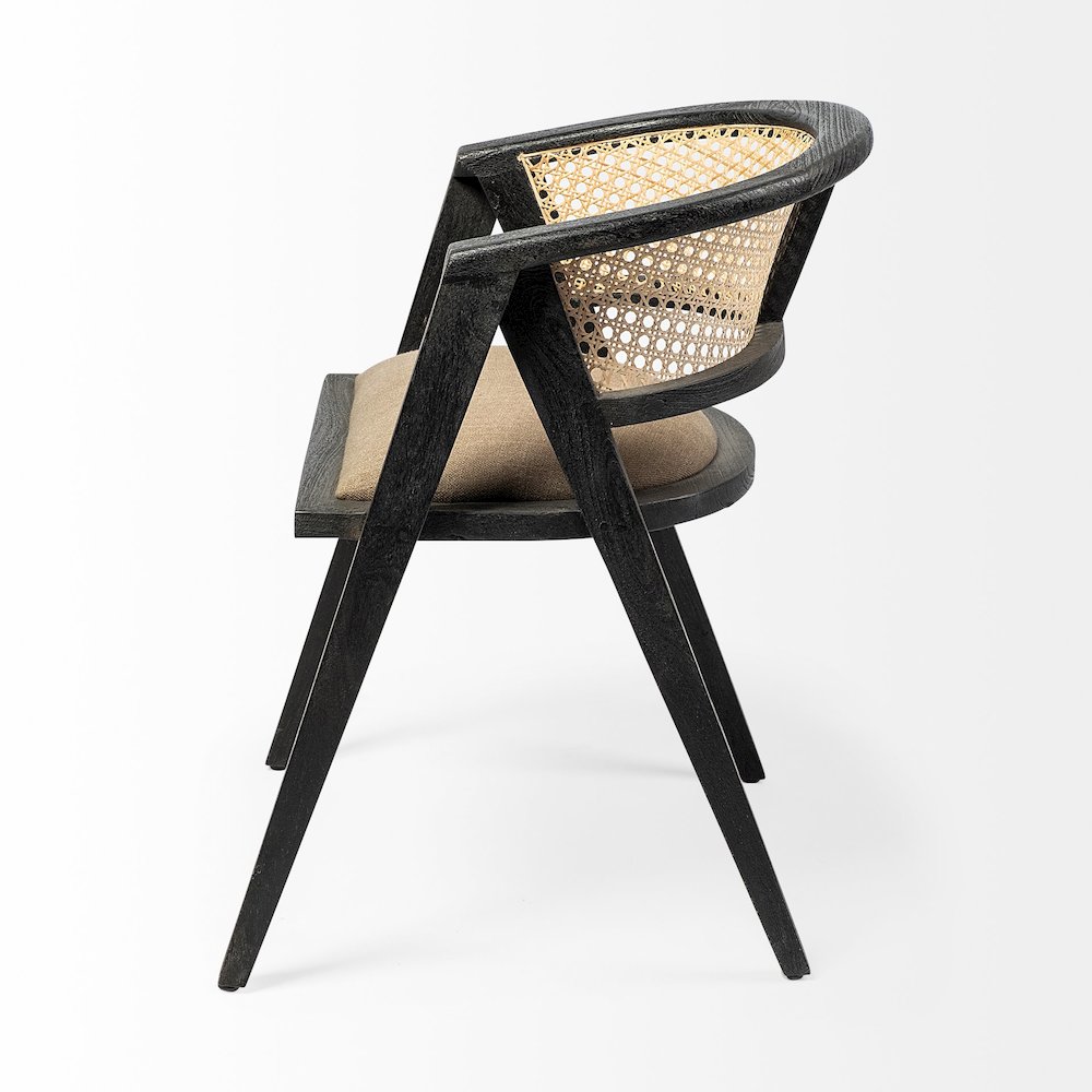 Black Wooden Frame Linen Wrap Seat Dining Chair. Picture 6