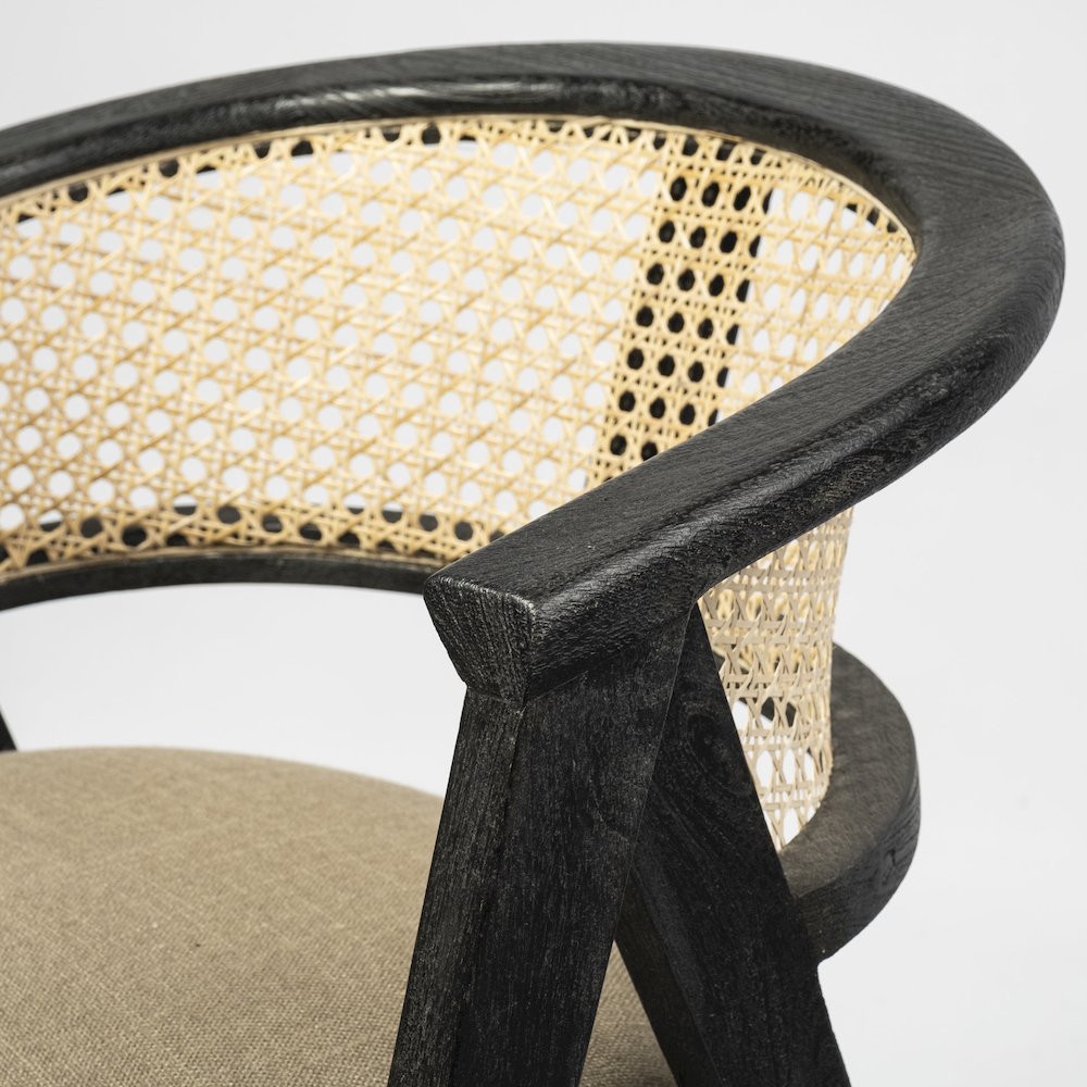 Black Wooden Frame Linen Wrap Seat Dining Chair. Picture 9