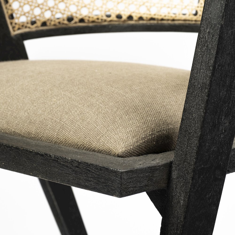 Black Wooden Frame Linen Wrap Seat Dining Chair. Picture 10