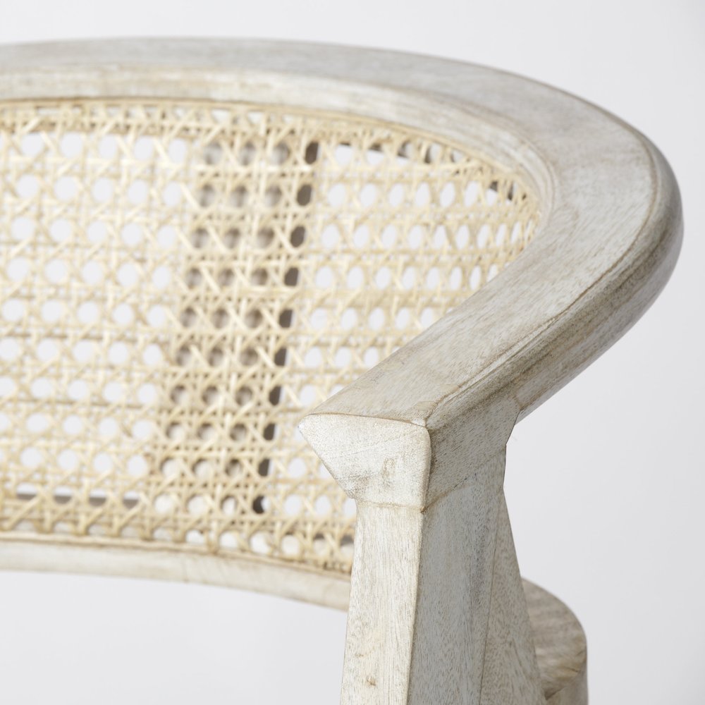 26.75" Seat Height Beige Fabric/Rattan Seat Blonde Wood Frame Counter Stool. Picture 7