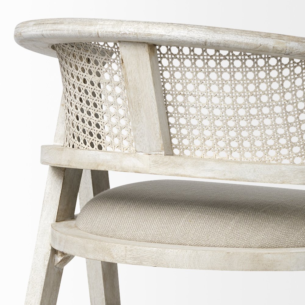 26.75" Seat Height Beige Fabric/Rattan Seat Blonde Wood Frame Counter Stool. Picture 9