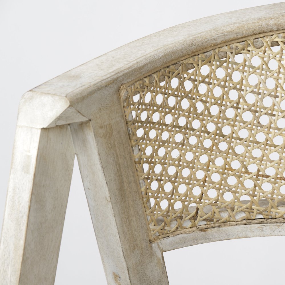 30.75" Seat Height Beige Fabric/Rattan Seat Blonde Wood Frame Bar Stool. Picture 8