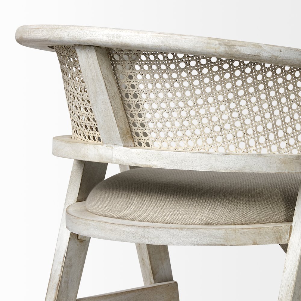 30.75" Seat Height Beige Fabric/Rattan Seat Blonde Wood Frame Bar Stool. Picture 9