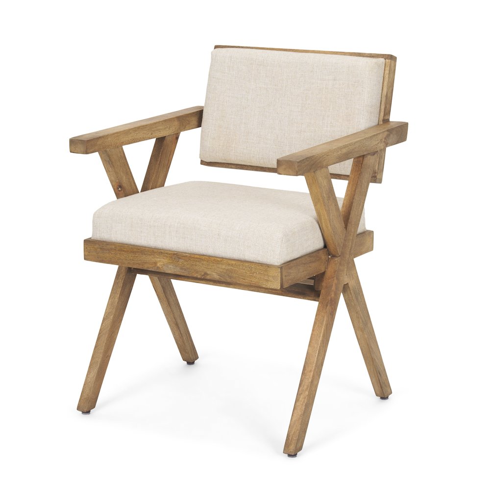 Cream Fabric Wrap Medium Brown Wooden Frame Dining Chair. Picture 1