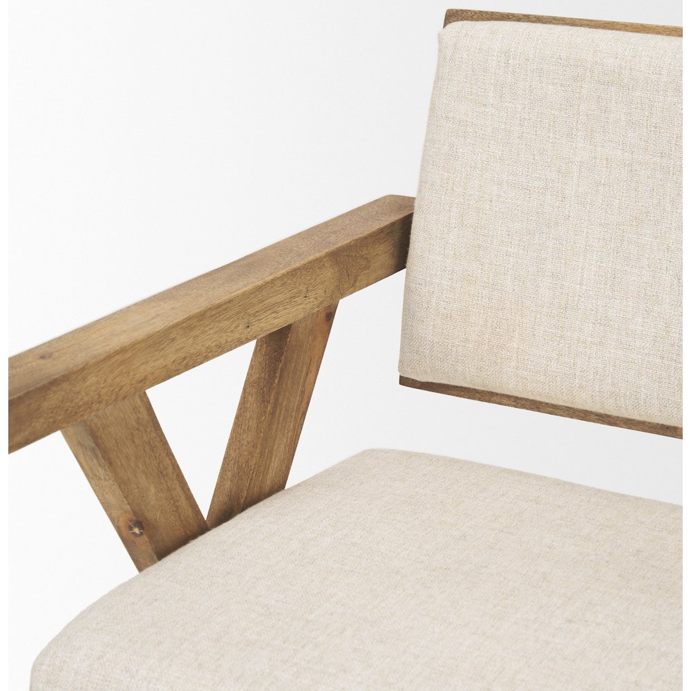 Cream Fabric Wrap Medium Brown Wooden Frame Dining Chair. Picture 2