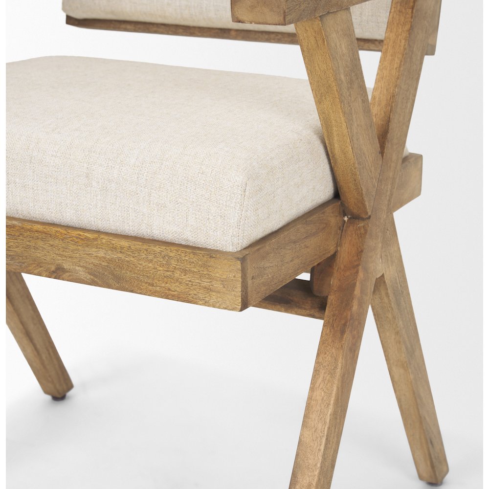 Cream Fabric Wrap Medium Brown Wooden Frame Dining Chair. Picture 3