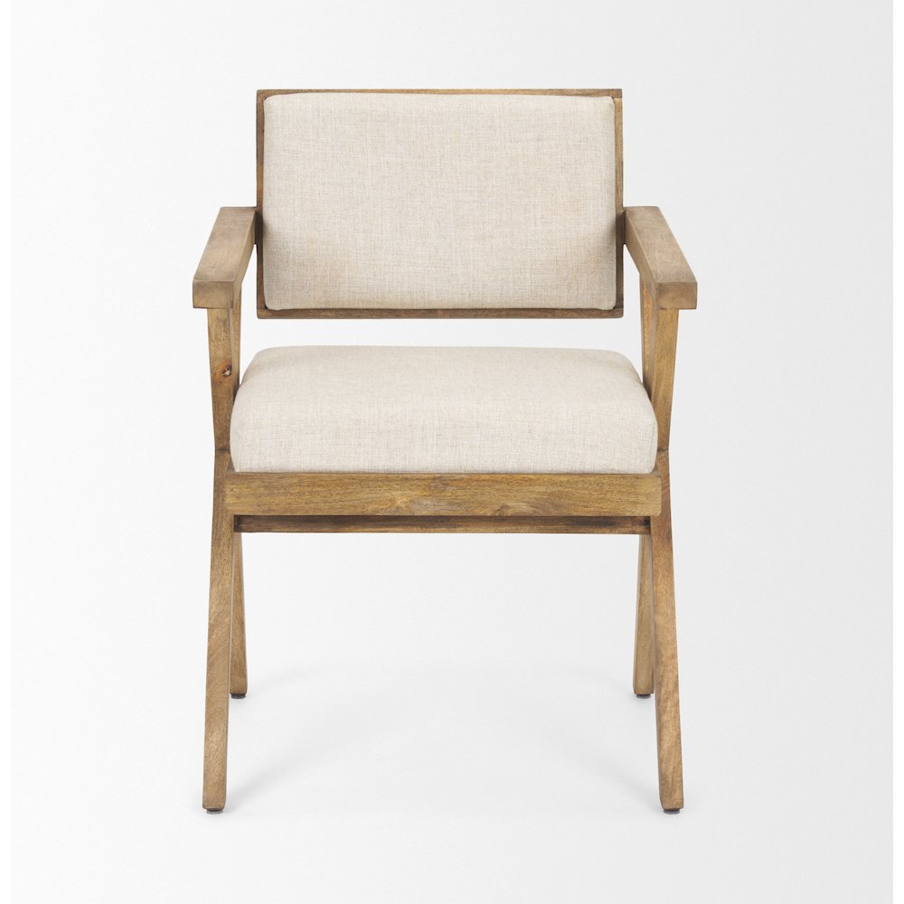 Cream Fabric Wrap Medium Brown Wooden Frame Dining Chair. Picture 7