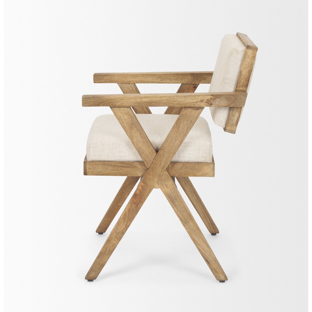 Cream Fabric Wrap Medium Brown Wooden Frame Dining Chair. Picture 8