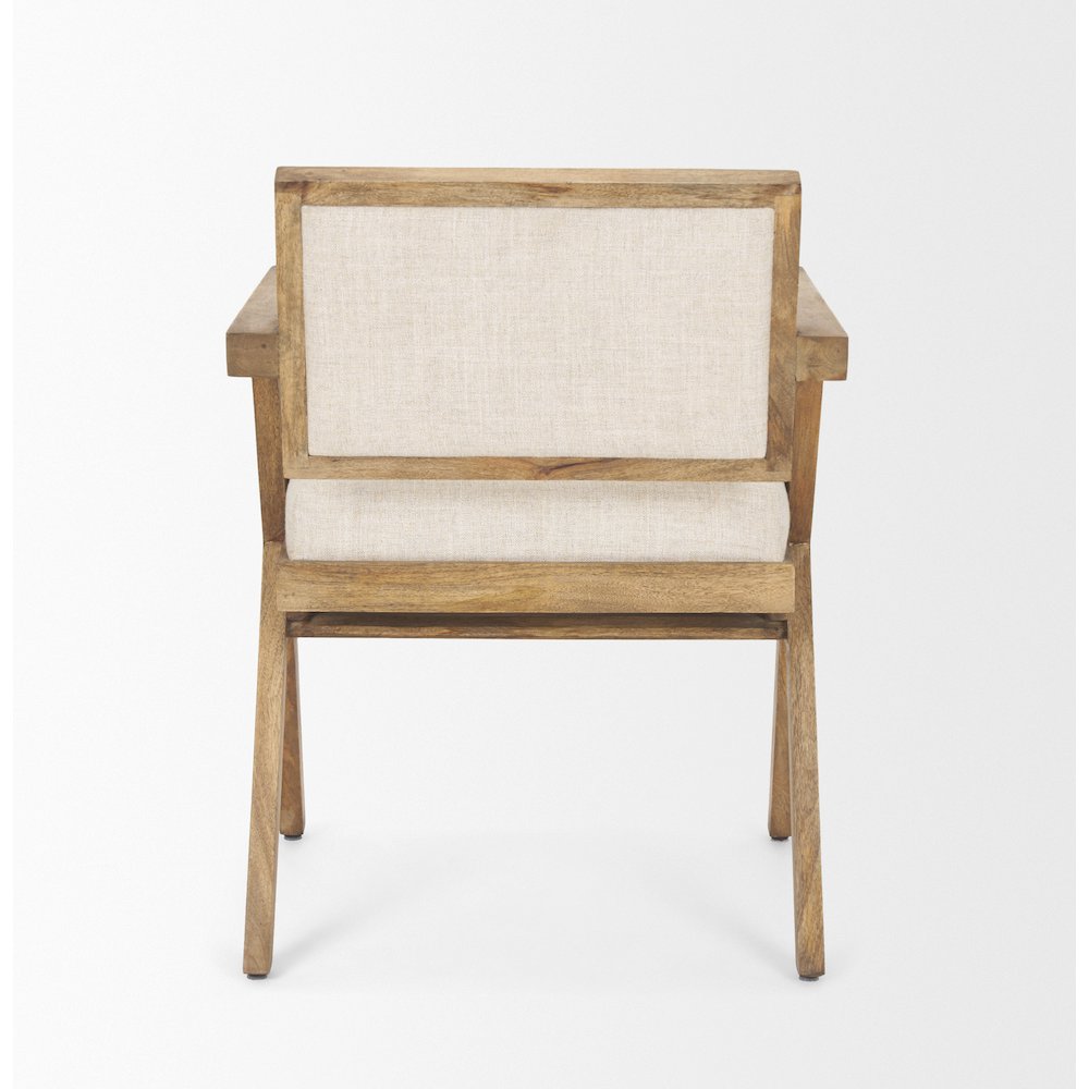 Cream Fabric Wrap Medium Brown Wooden Frame Dining Chair. Picture 9