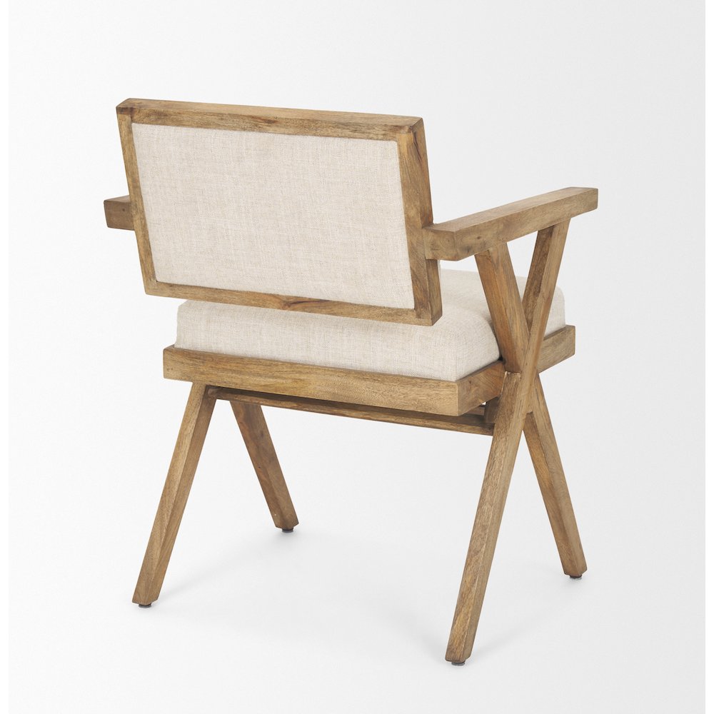 Cream Fabric Wrap Medium Brown Wooden Frame Dining Chair. Picture 10