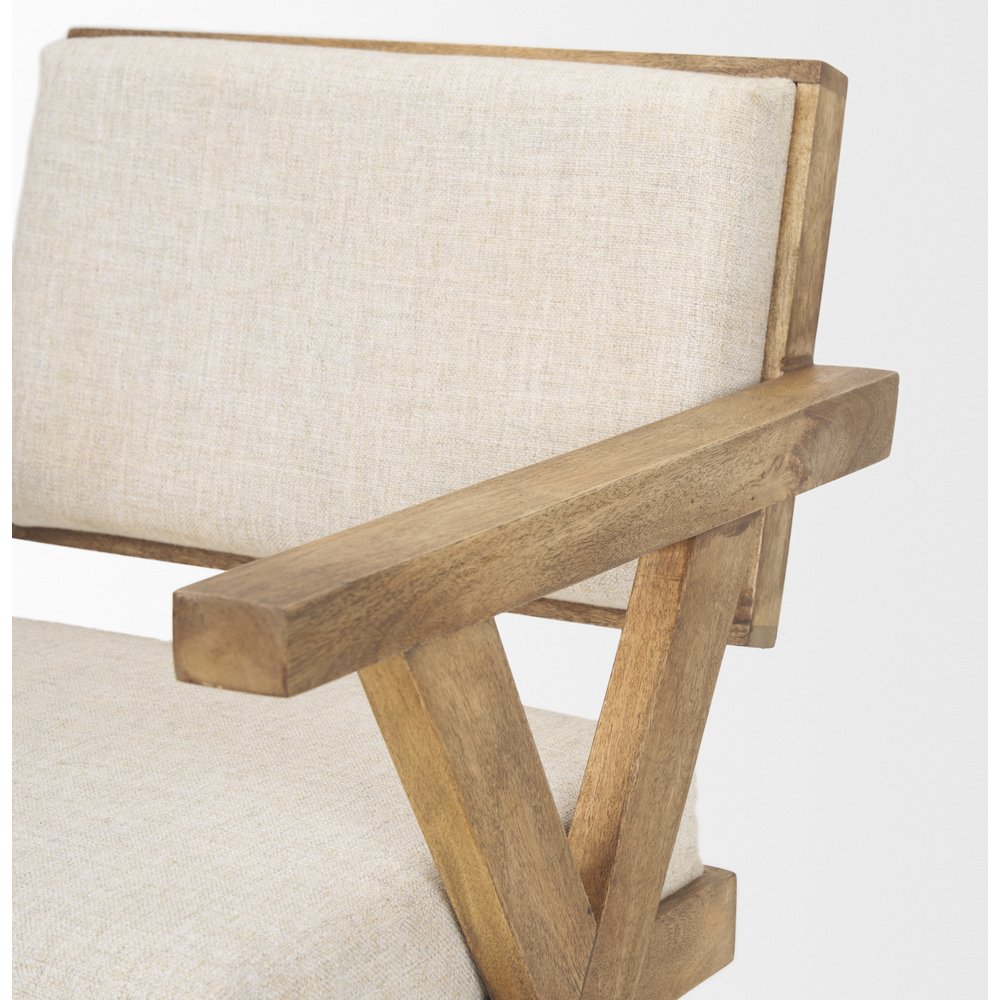 Cream Fabric Wrap Medium Brown Wooden Frame Dining Chair. Picture 12
