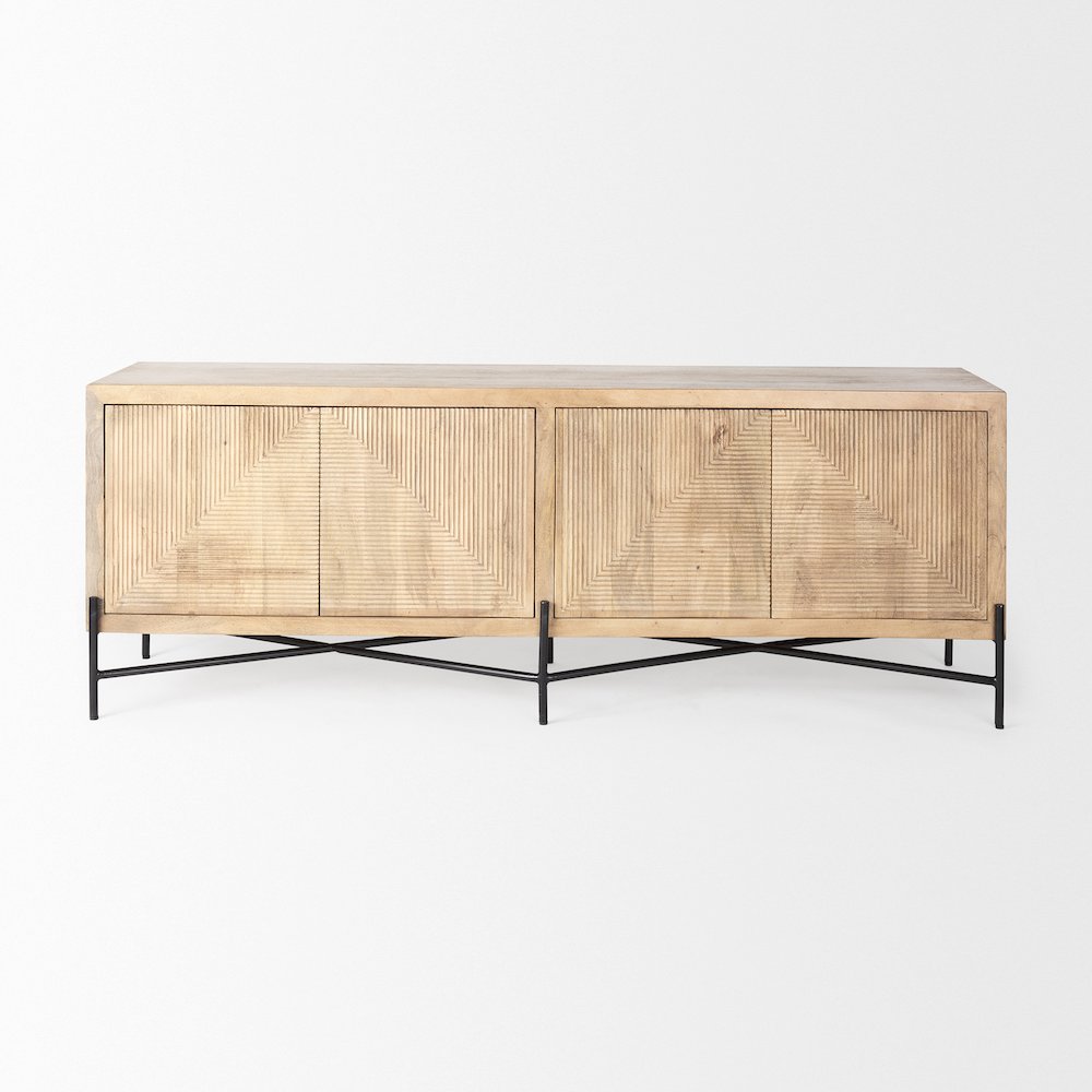 Cairo 78x19 Brown Solid Wood Black Metal Base 4 Door Cabinet Sideboard. Picture 8