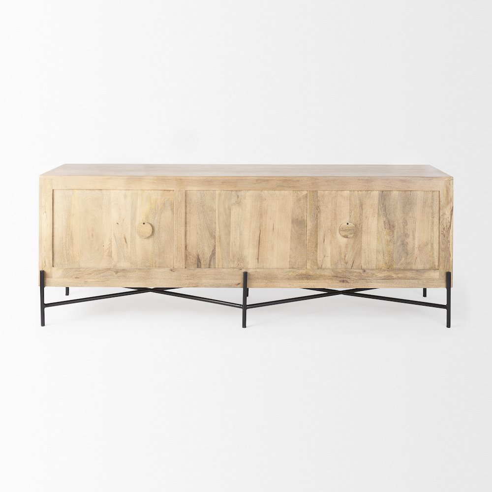 Cairo 78x19 Brown Solid Wood Black Metal Base 4 Door Cabinet Sideboard. Picture 10