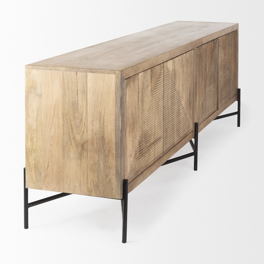 Cairo 78x19 Brown Solid Wood Black Metal Base 4 Door Cabinet Sideboard. Picture 11