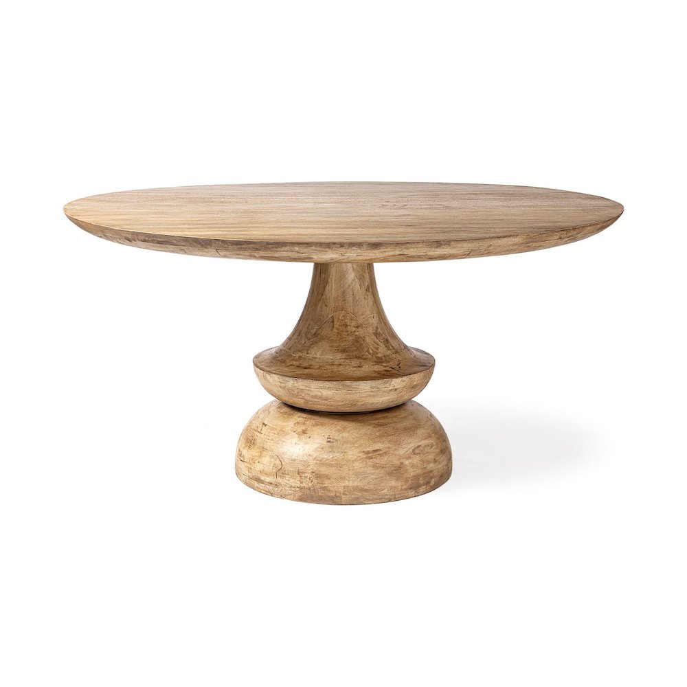 Crossman 60" Round Blonde Solid Wood & Base Dining Table. Picture 1