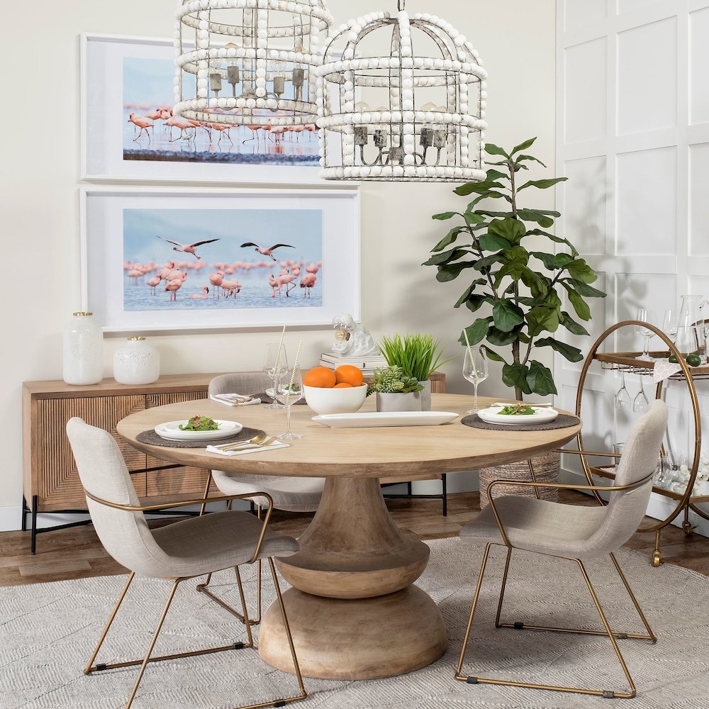 Crossman 60" Round Blonde Solid Wood & Base Dining Table. Picture 2