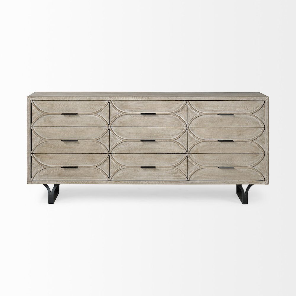 Giselle Brown Fir VeneerBlack Metal Leg 9 Drawer Sideboard. Picture 3