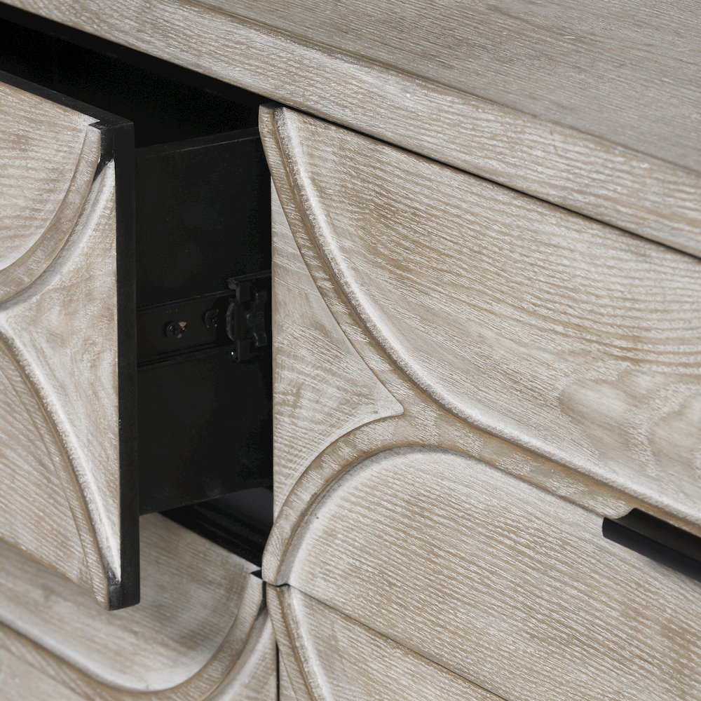 Giselle Brown Fir VeneerBlack Metal Leg 9 Drawer Sideboard. Picture 8