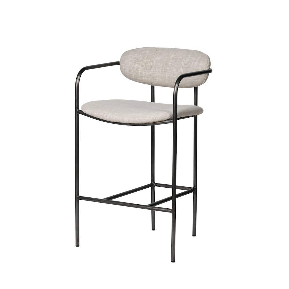 Beige Fabric Seat Gun Metal Grey Metal Counter Stool. Picture 1