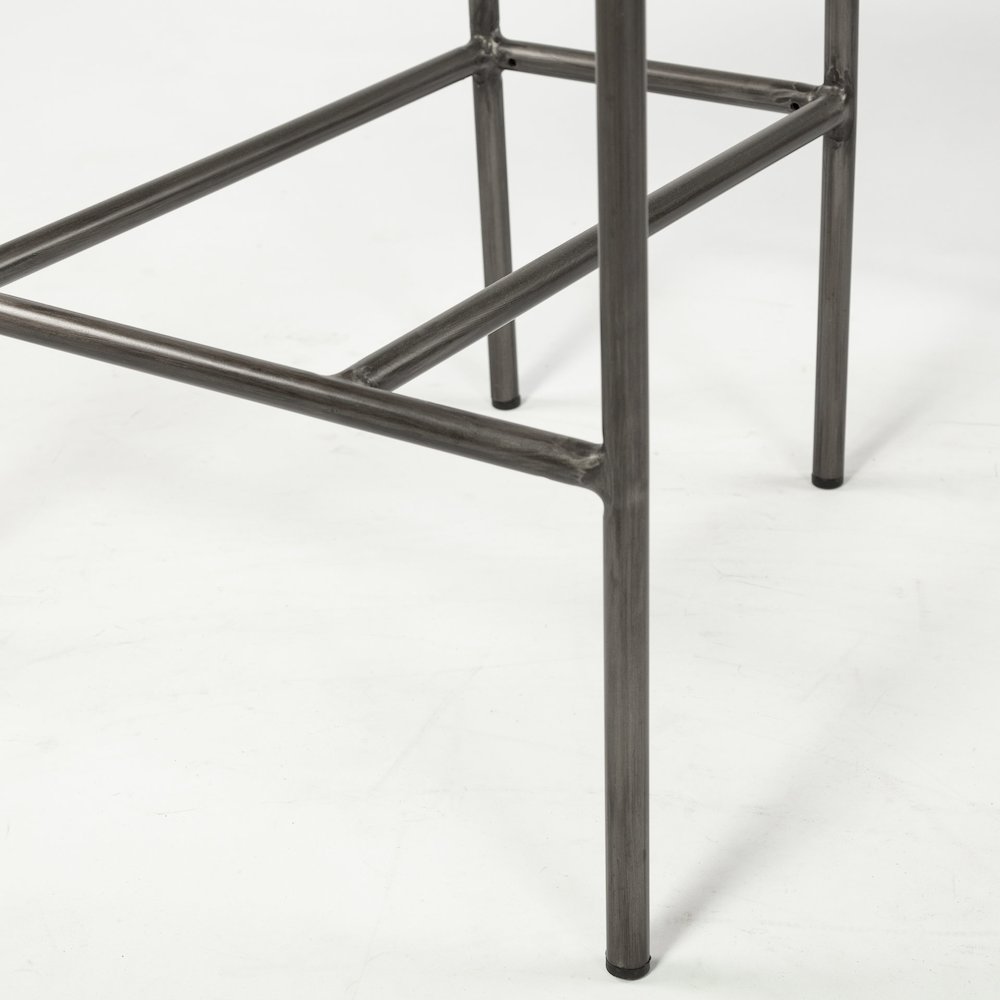 Beige Fabric Seat Gun Metal Grey Metal Counter Stool. Picture 2