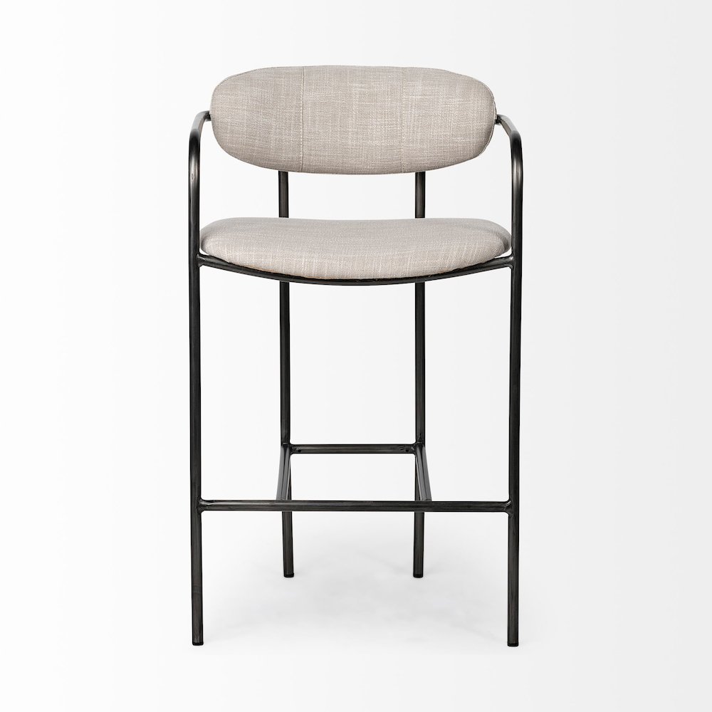 Beige Fabric Seat Gun Metal Grey Metal Counter Stool. Picture 5