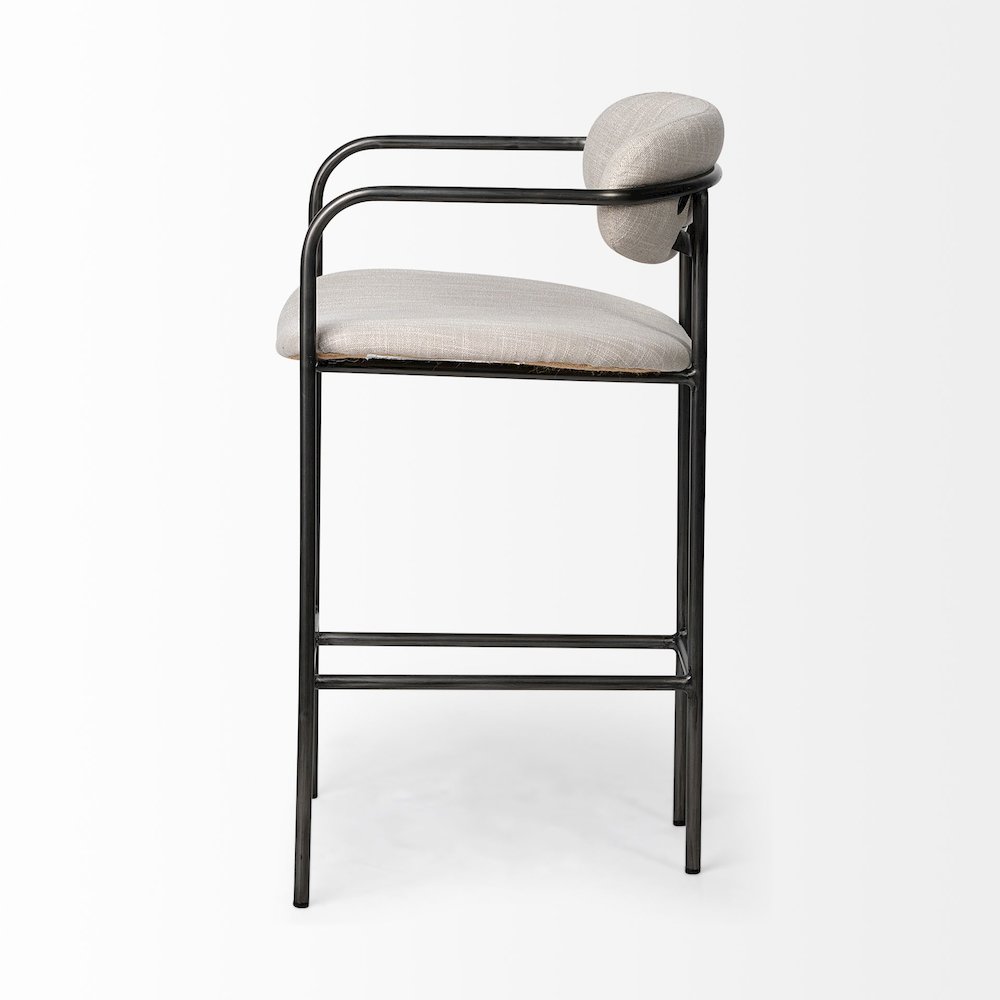 Beige Fabric Seat Gun Metal Grey Metal Counter Stool. Picture 6