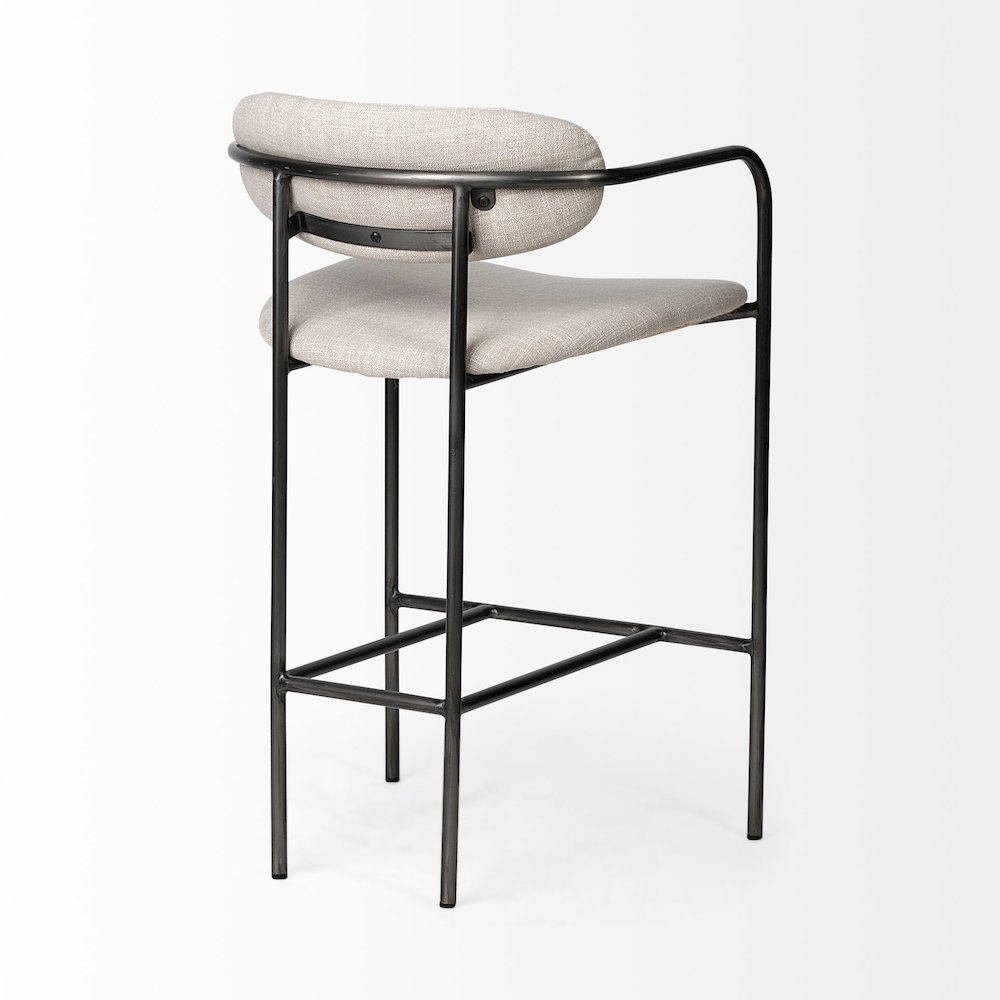 Beige Fabric Seat Gun Metal Grey Metal Counter Stool. Picture 8