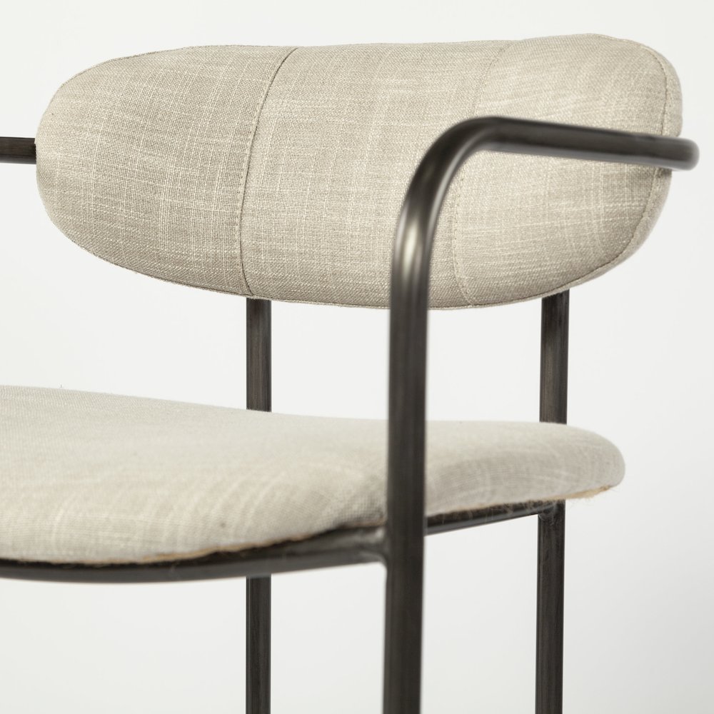 Beige Fabric Seat Gun Metal Grey Metal Counter Stool. Picture 9