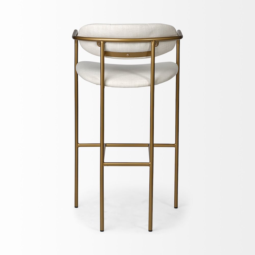 30" Seat Height Cream Fabric Seat Gold Metal Bar Stool. Picture 5