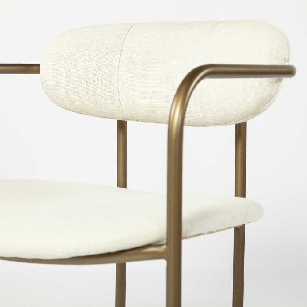 30" Seat Height Cream Fabric Seat Gold Metal Bar Stool. Picture 7