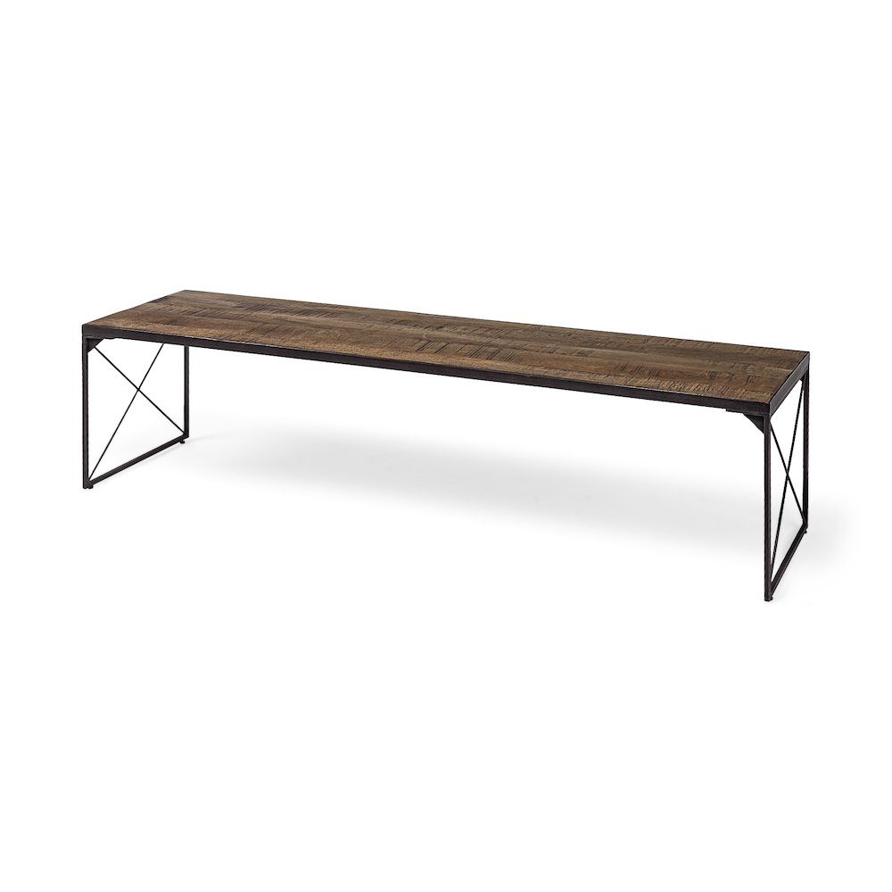 66L X 18W Brown Wood Topblack Iron Base Accent Bench. Picture 1