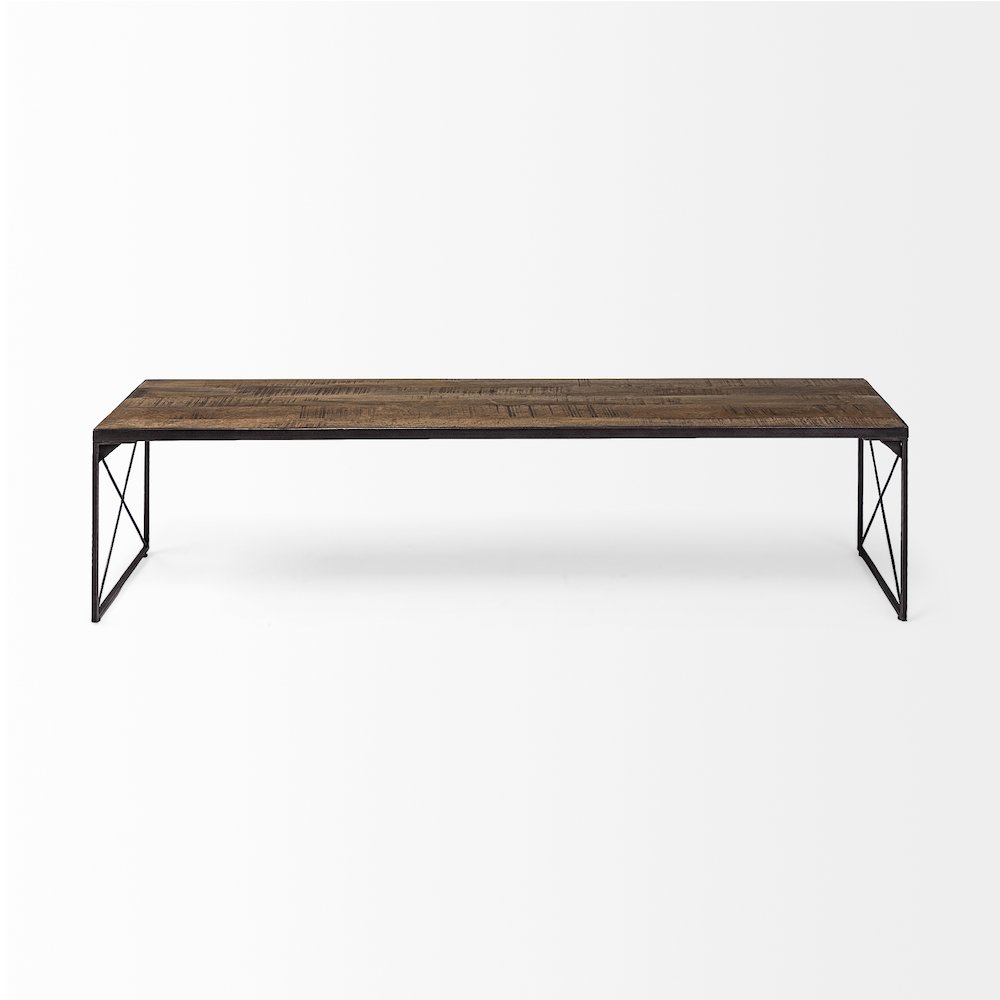 66L X 18W Brown Wood Topblack Iron Base Accent Bench. Picture 4