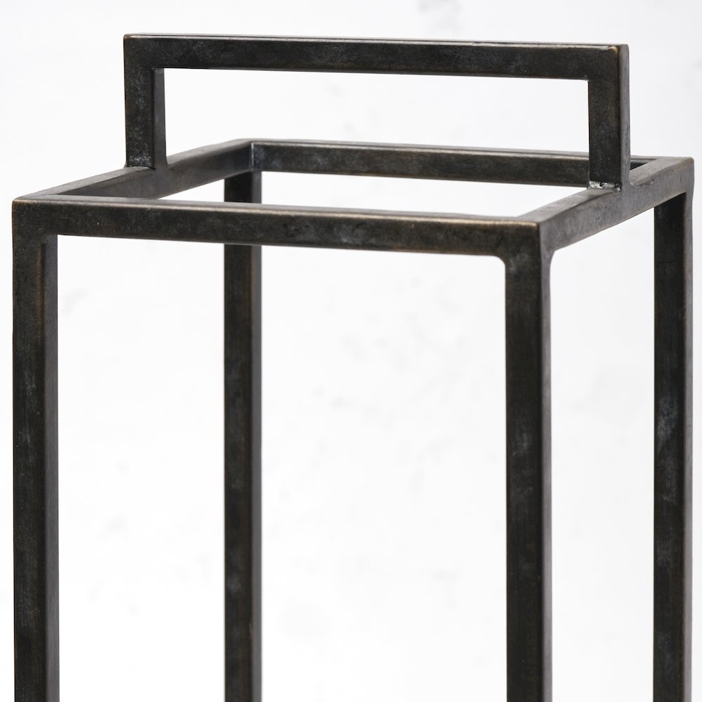 Orionis Large Wood Black Metal Lantern Candle Holder. Picture 7