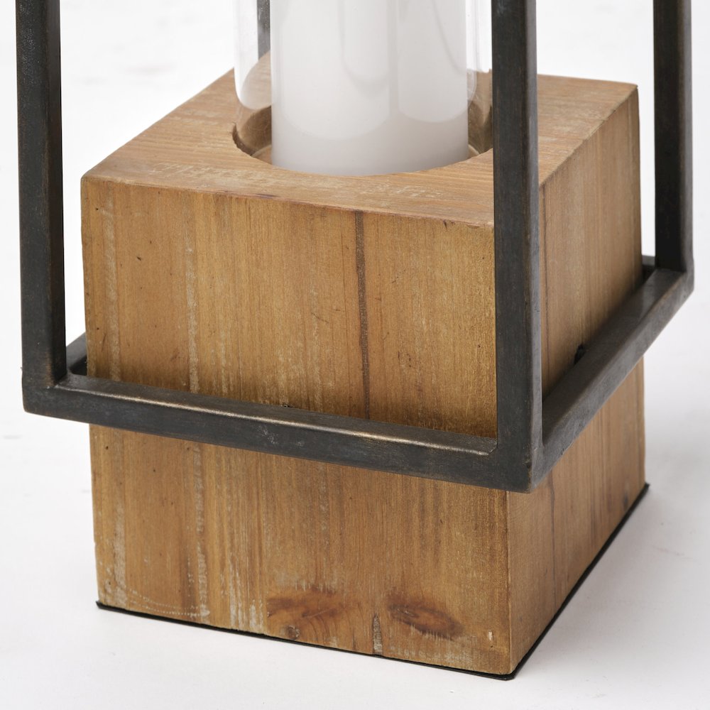 Orionis Large Wood Black Metal Lantern Candle Holder. Picture 8