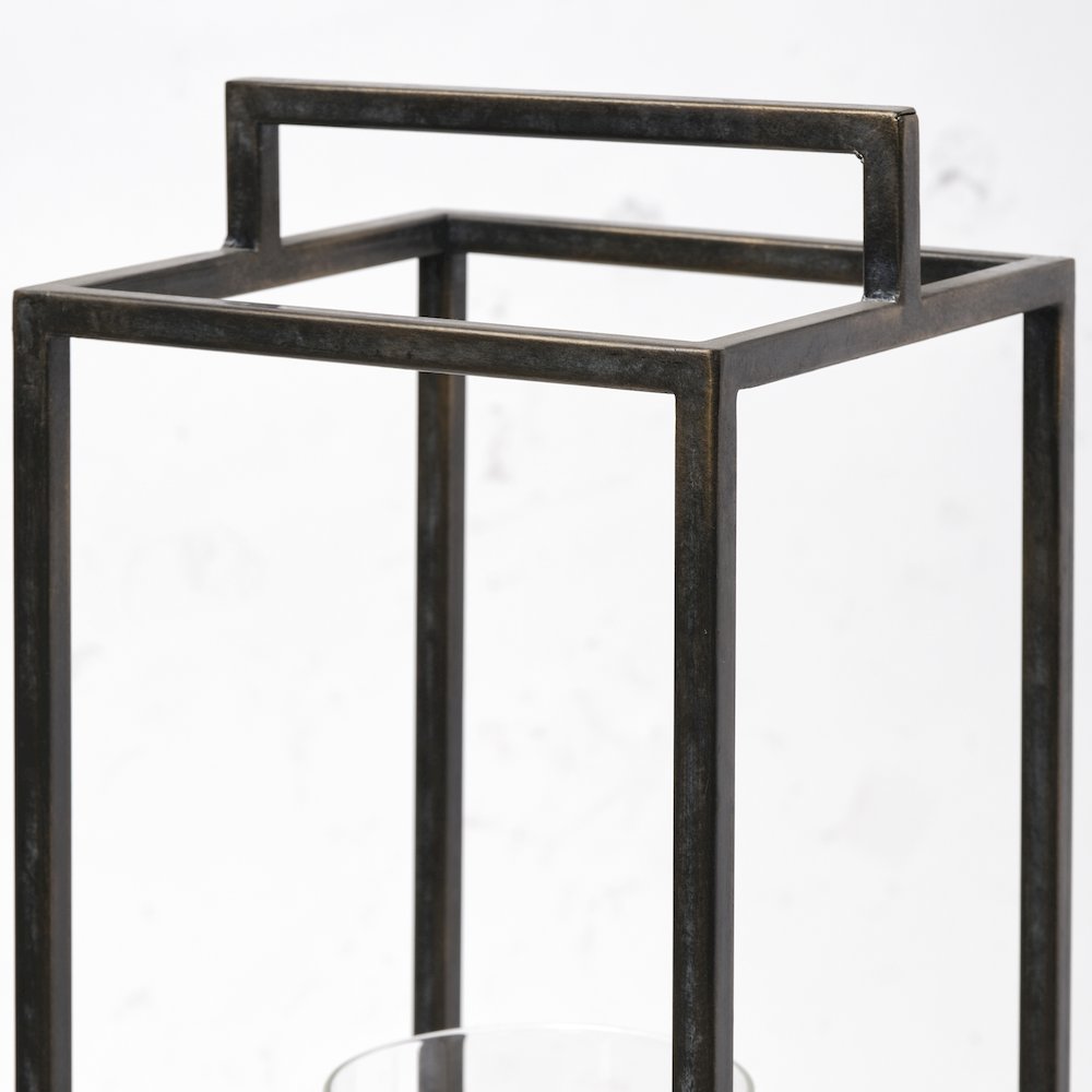 Orionis Large Wood Black Metal Lantern Candle Holder. Picture 7