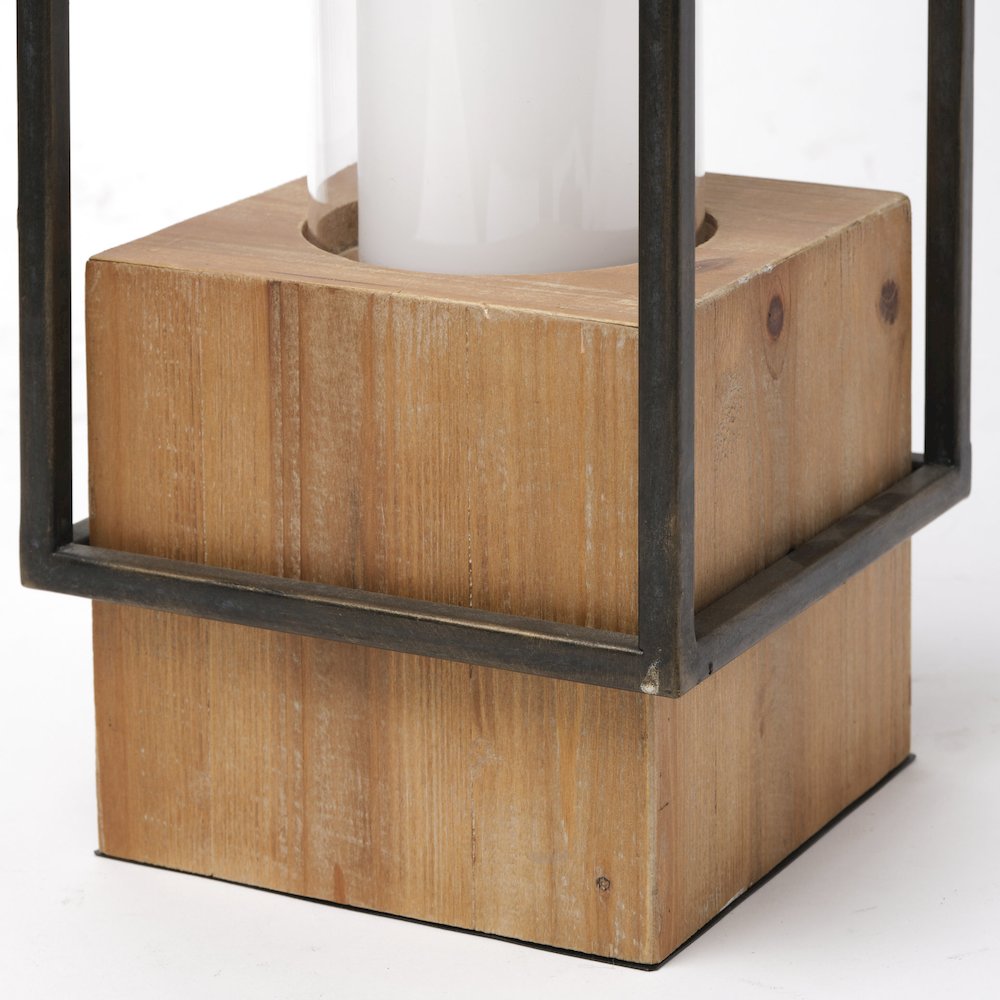 Orionis Large Wood Black Metal Lantern Candle Holder. Picture 8