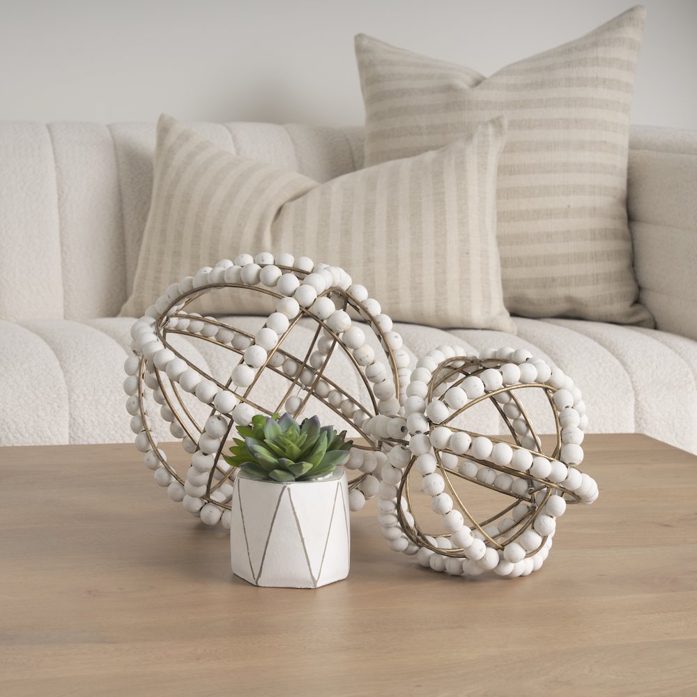 Espanlade Small 9L x 9W White Wooden Beaded Orb. Picture 2
