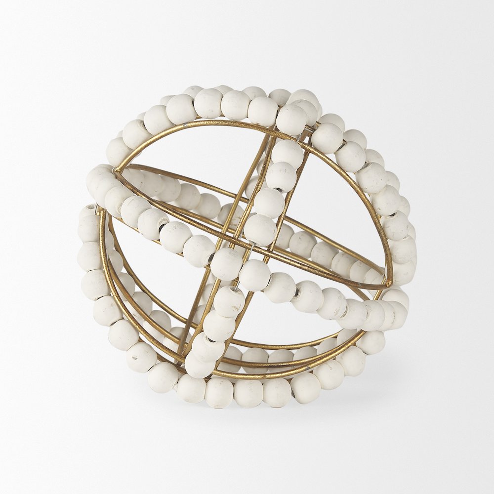 Espanlade Small 9L x 9W White Wooden Beaded Orb. Picture 3