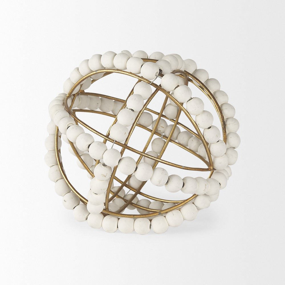 Espanlade Small 9L x 9W White Wooden Beaded Orb. Picture 4