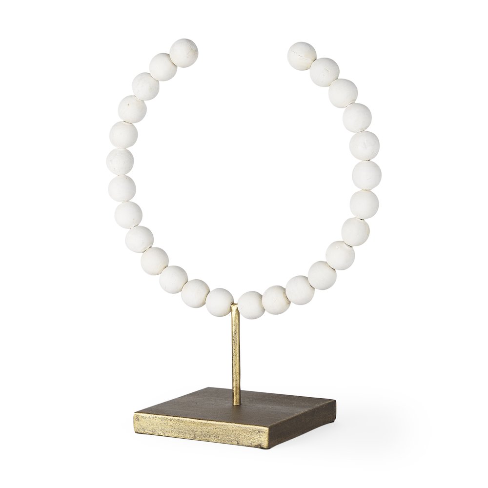 White Beaded Broken Sphere Decorative Object Gold Base. Picture 1