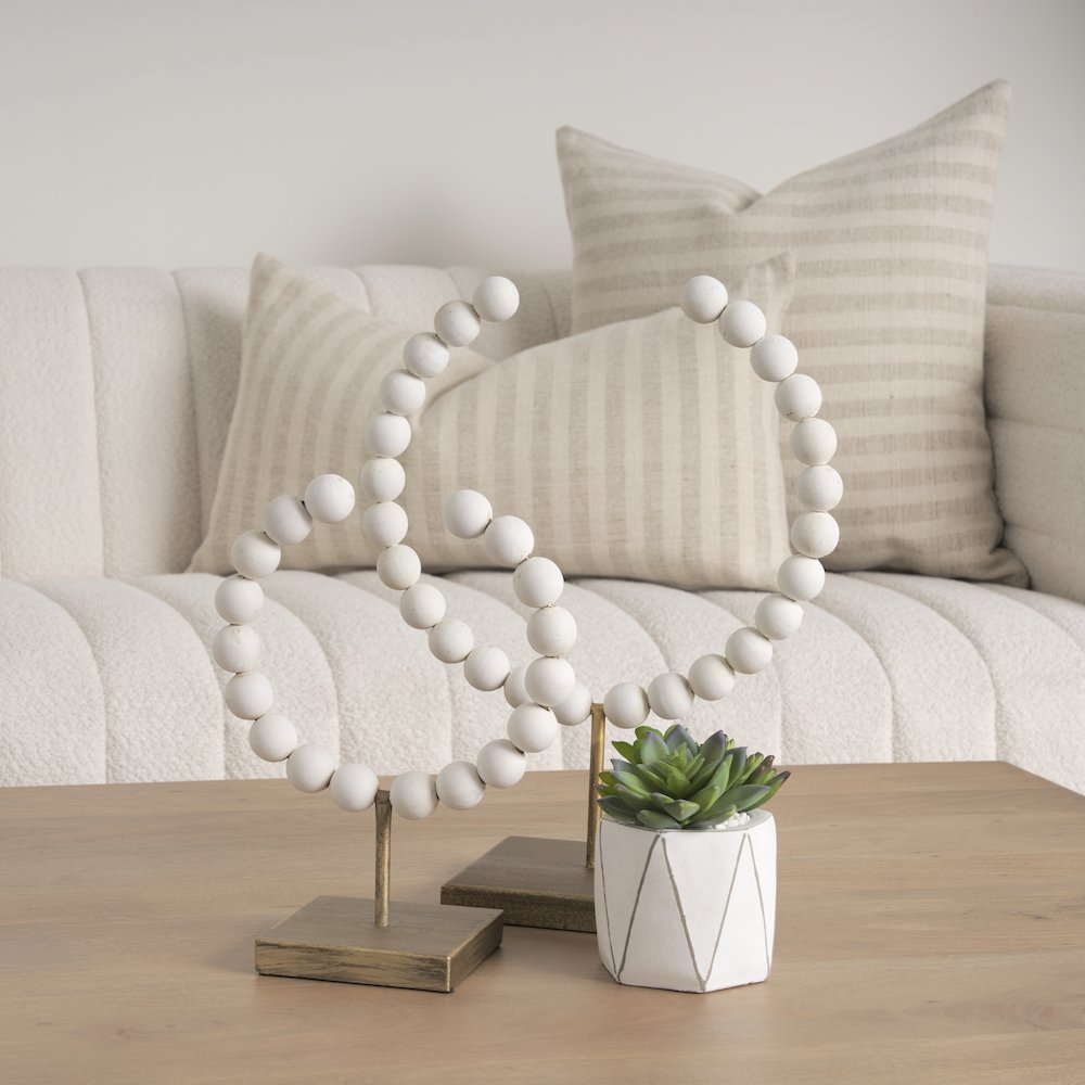 White Beaded Broken Sphere Decorative Object Gold Base. Picture 2