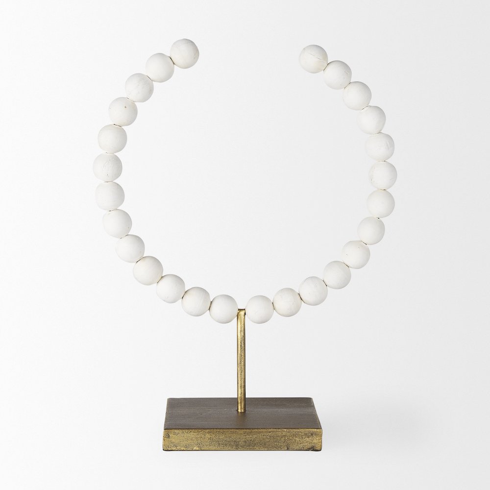 White Beaded Broken Sphere Decorative Object Gold Base. Picture 3