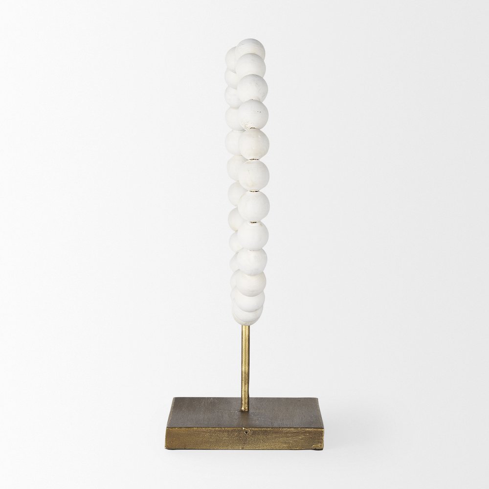 White Beaded Broken Sphere Decorative Object Gold Base. Picture 4