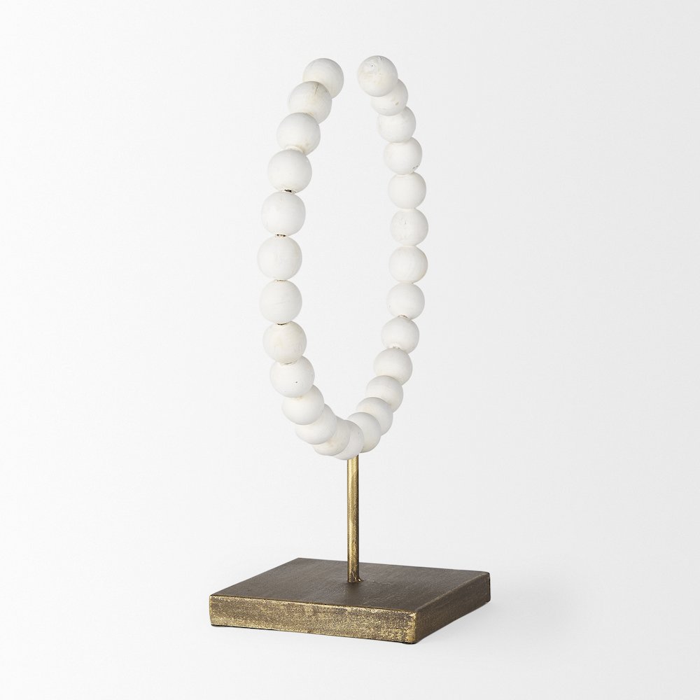 White Beaded Broken Sphere Decorative Object Gold Base. Picture 5