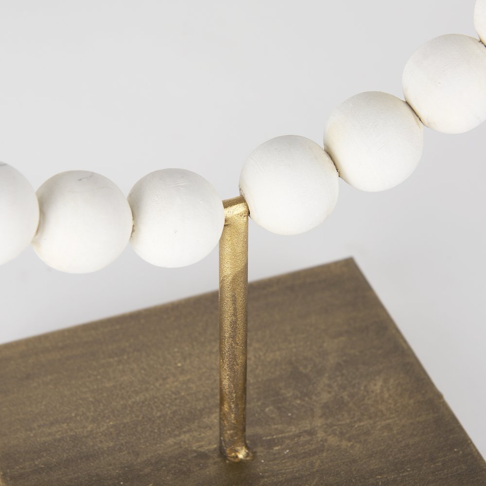 White Beaded Broken Sphere Decorative Object Gold Base. Picture 7