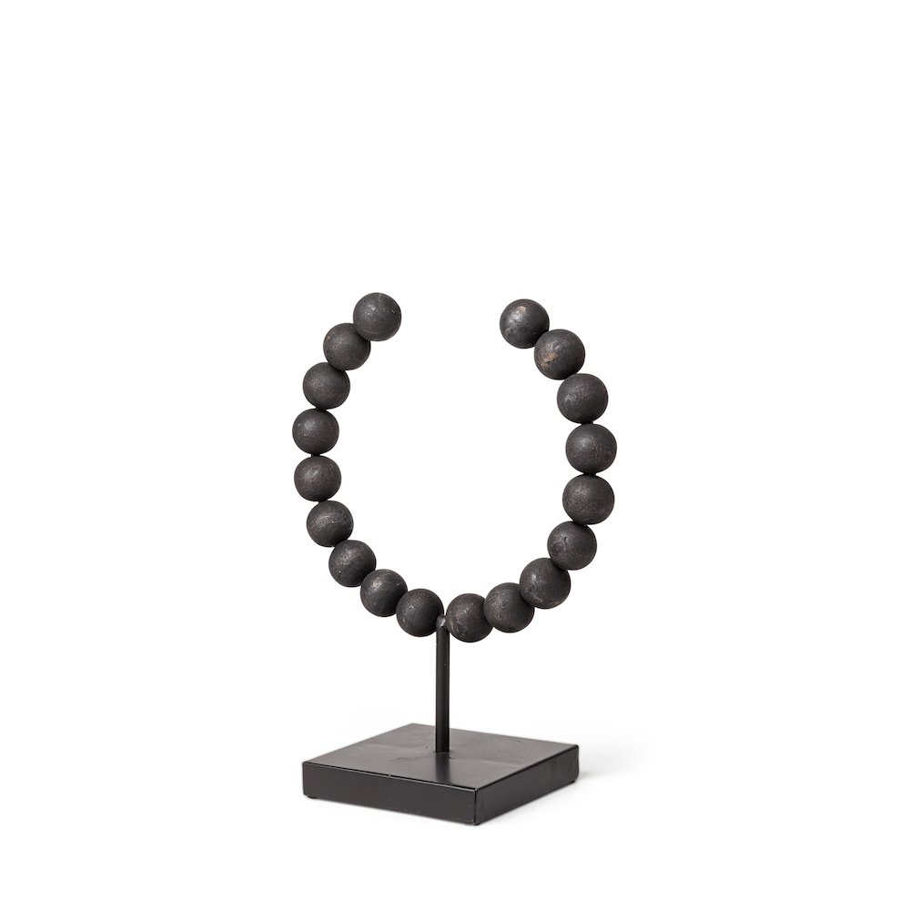 Tulane (Small) 9L x 5W Black Beaded Broken Sphere Decorative Object. Picture 1