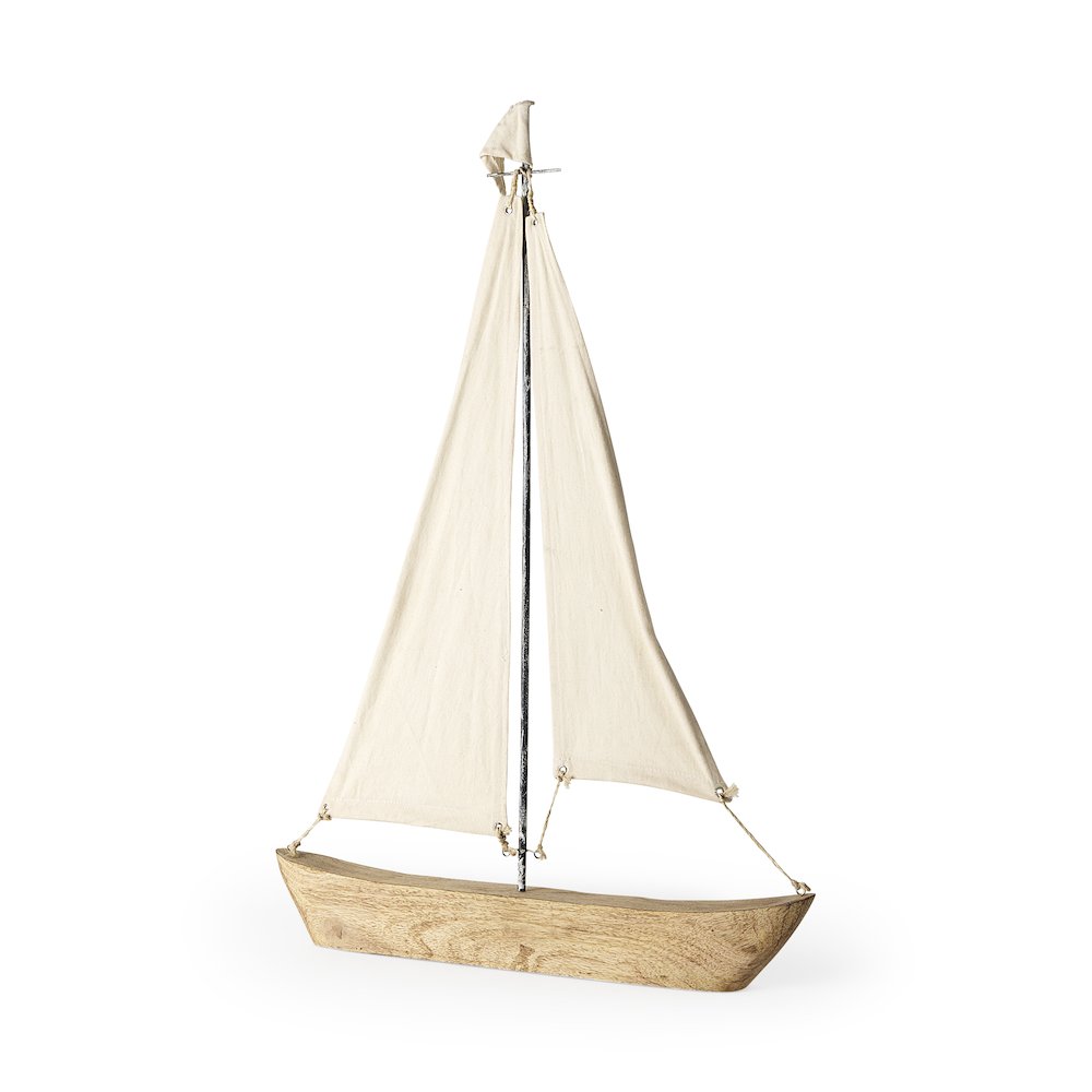 Tartane Large 22L x 2W Brown/Cream Nautical Inspired Sailboat. Picture 1