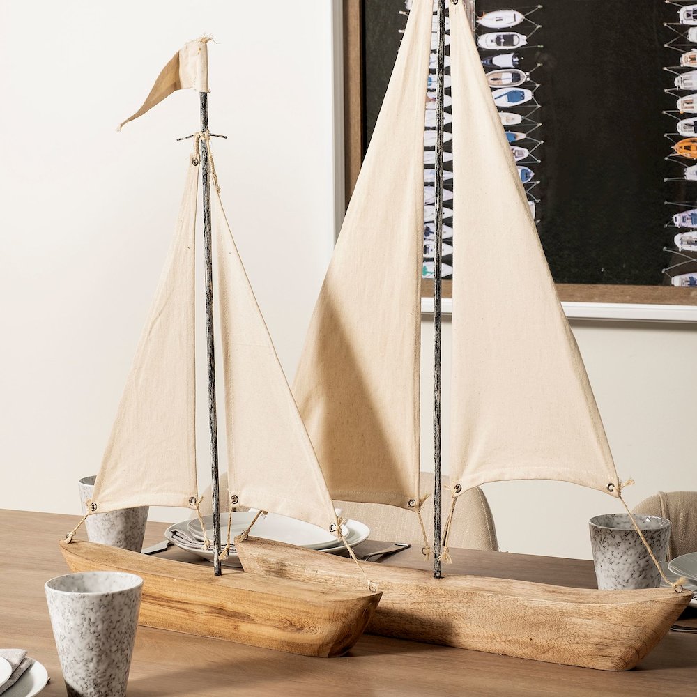 Tartane Large 22L x 2W Brown/Cream Nautical Inspired Sailboat. Picture 3